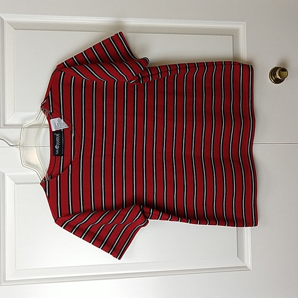 Sag Harbor Tops - Sag Harbor Red White/Black Striped SS Top